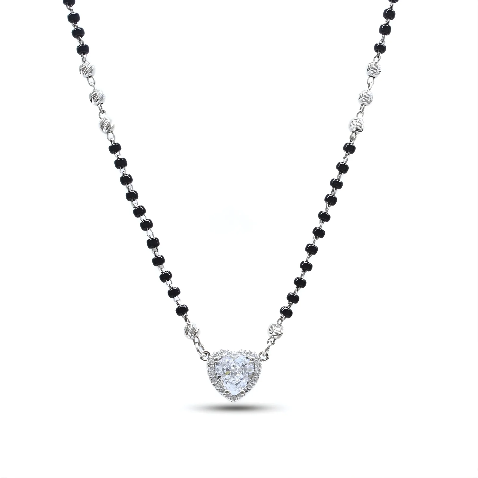 925 Sterling Silver CZ Heart Mangalsutra Bead Necklace Chain Gift for Women - Image 2