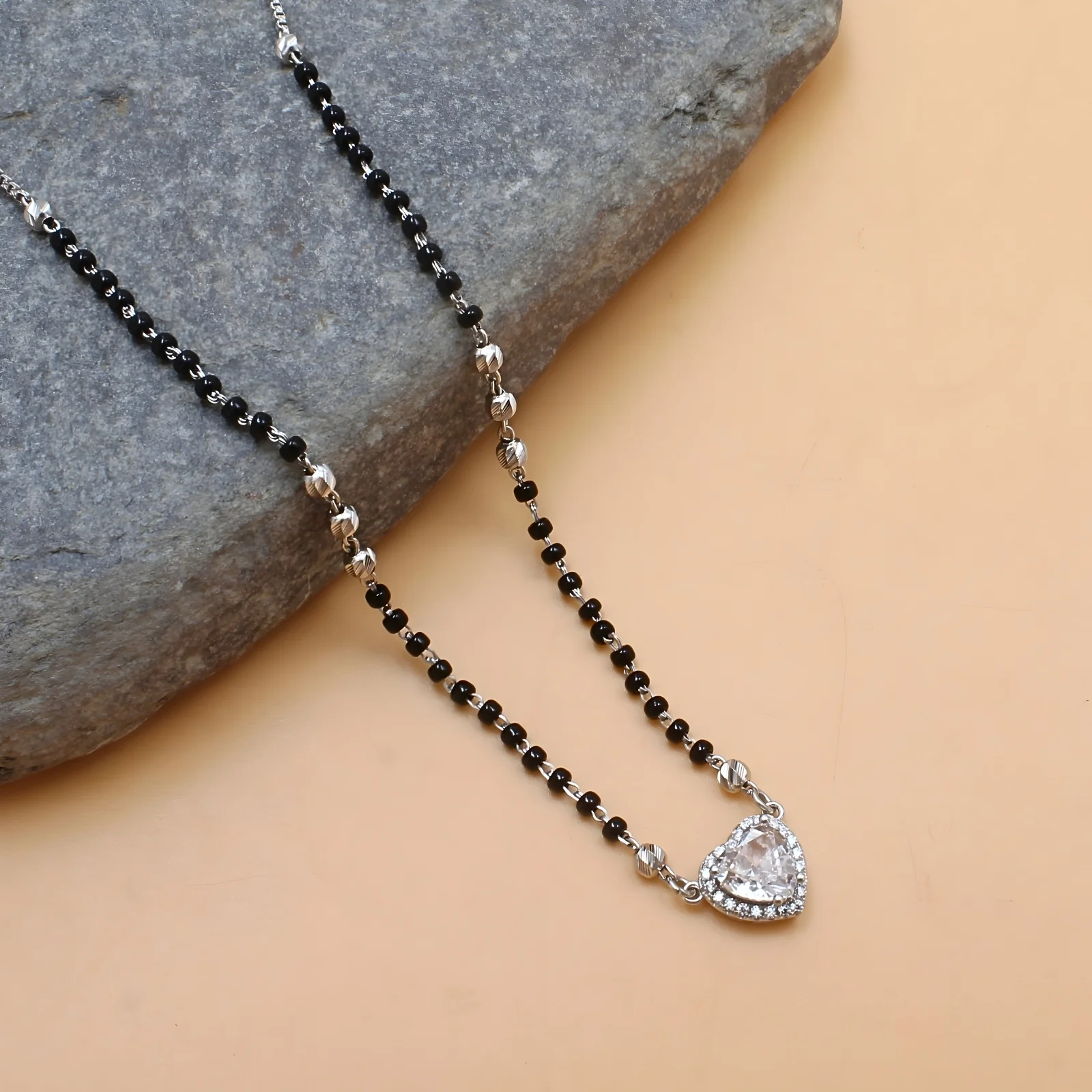 925 Sterling Silver CZ Heart Mangalsutra Bead Necklace Chain Gift for Women - Image 4