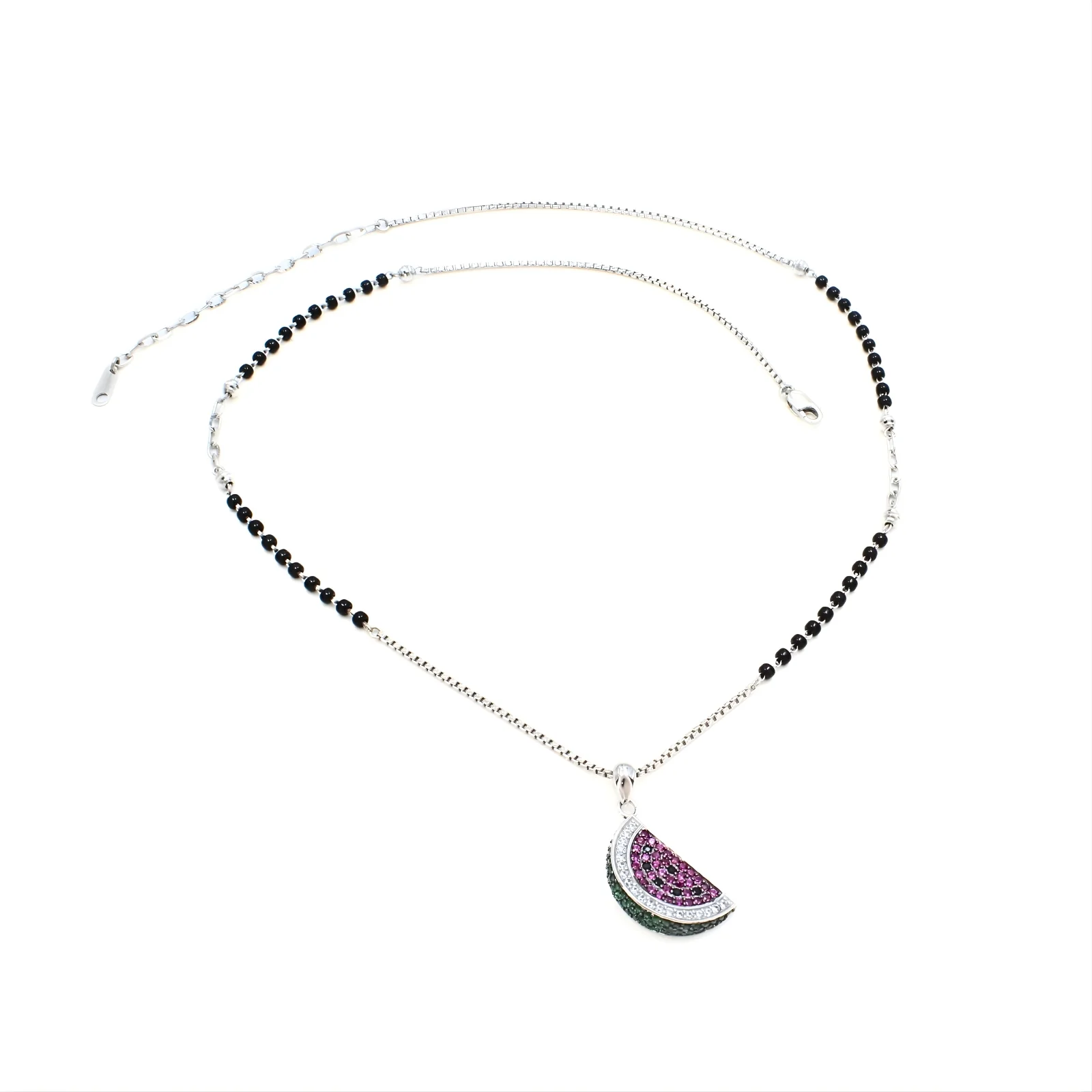 925 Sterling Silver CZ Watermelon Charms Black Beads Mangalsutra women chain for wife - Image 3