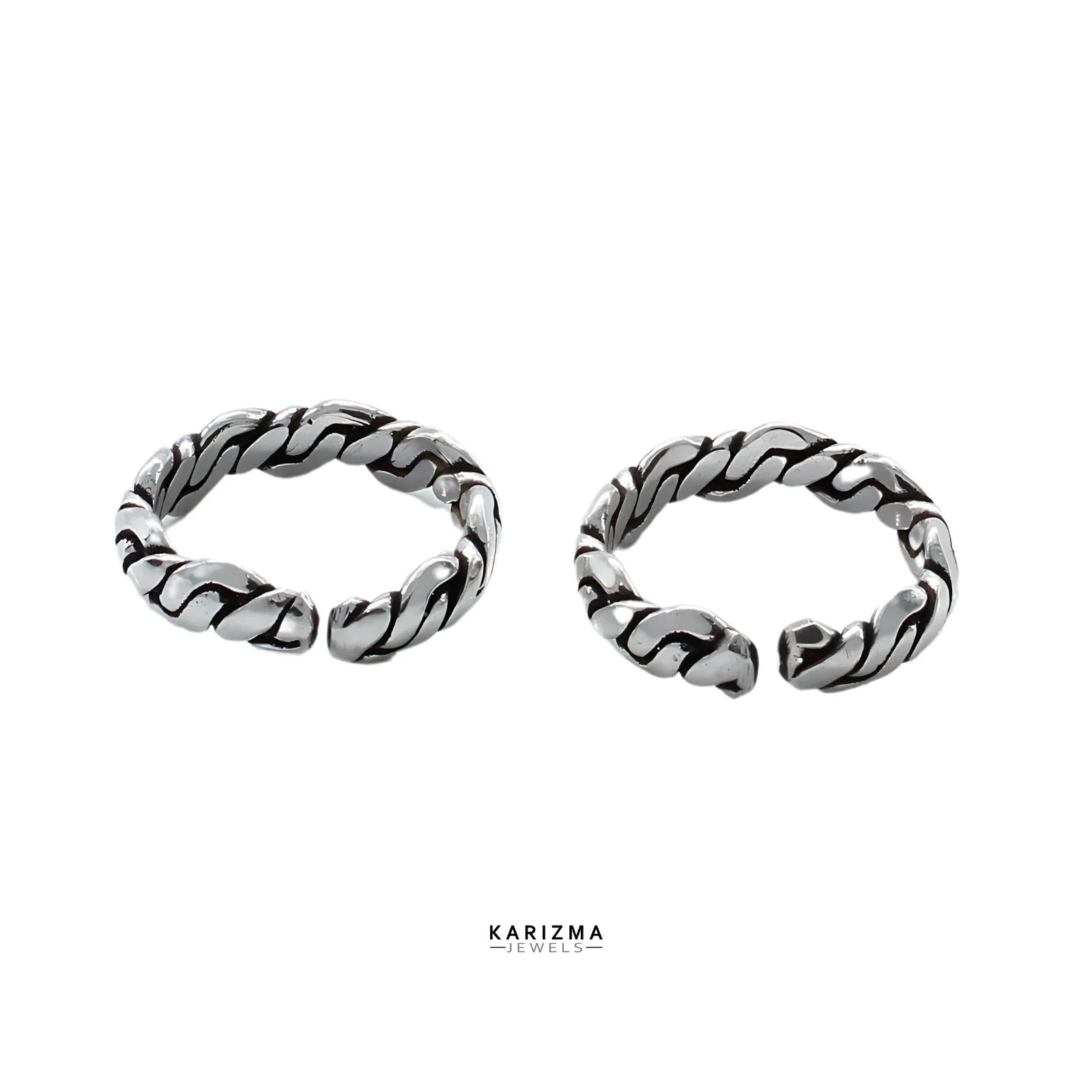 925 Sterling Silver Indian Rope Twist Antique Adjustable women foot toe rings band - Pair - Image 5