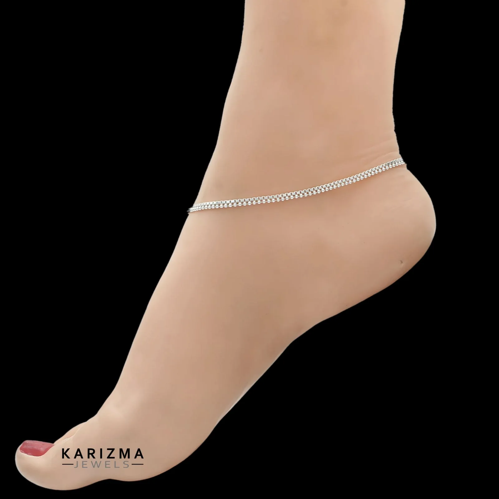 925 Sterling Silver Indian women daily wear Anklets Pair 10" - Image 2
