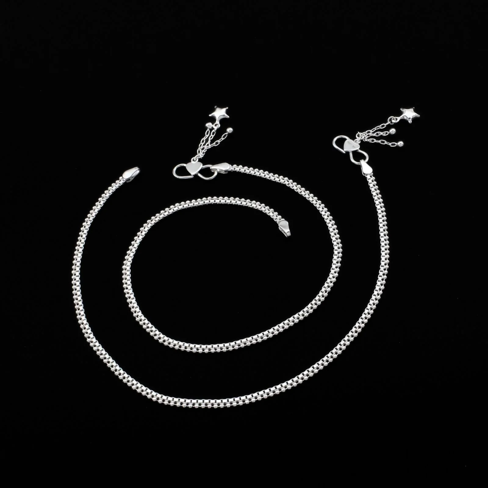 925 Sterling Silver Indian women daily wear Anklets Pair 10" - Image 3