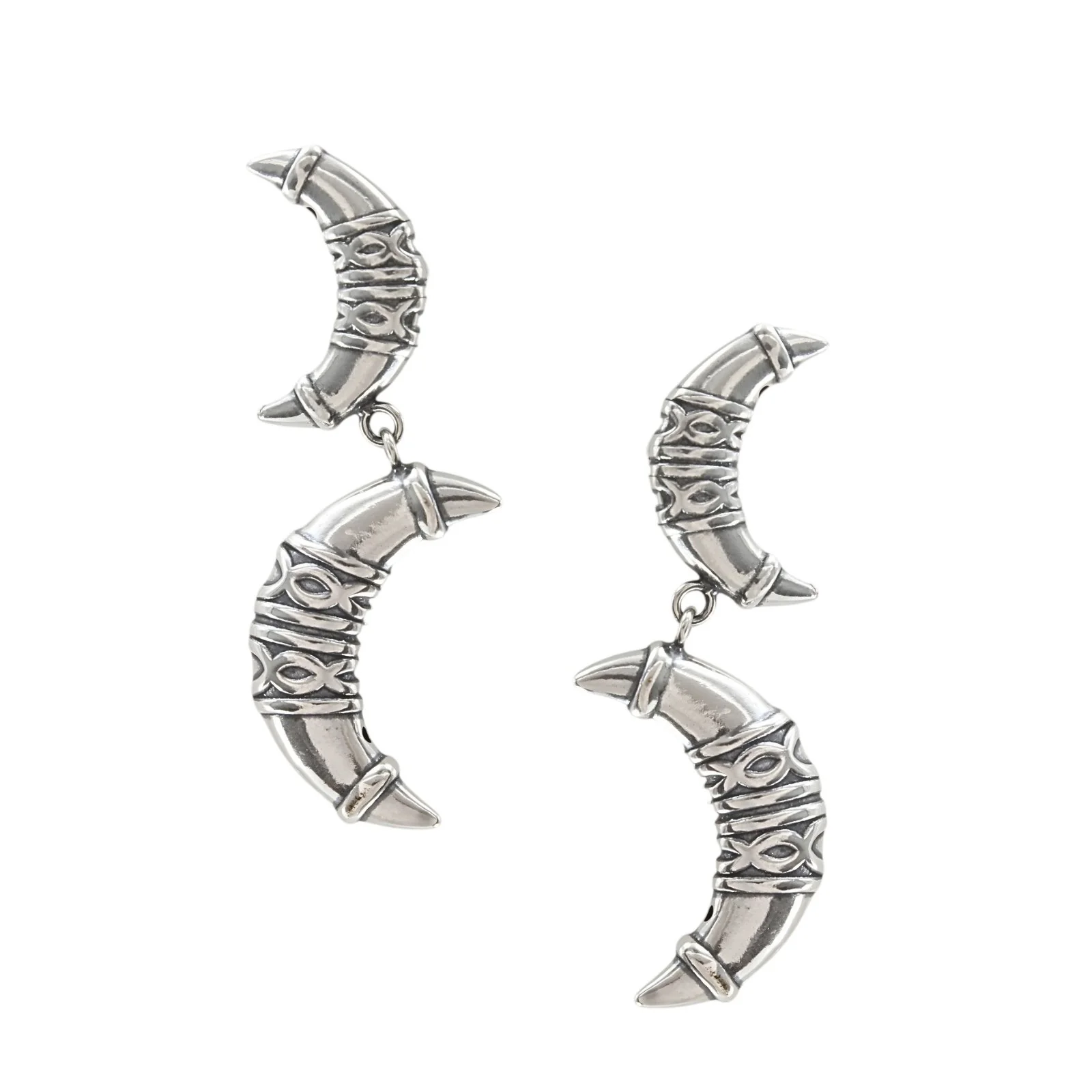 925 Sterling Silver Oxidised Tribal Claw Half Hoop Stud Earrings - Image 3