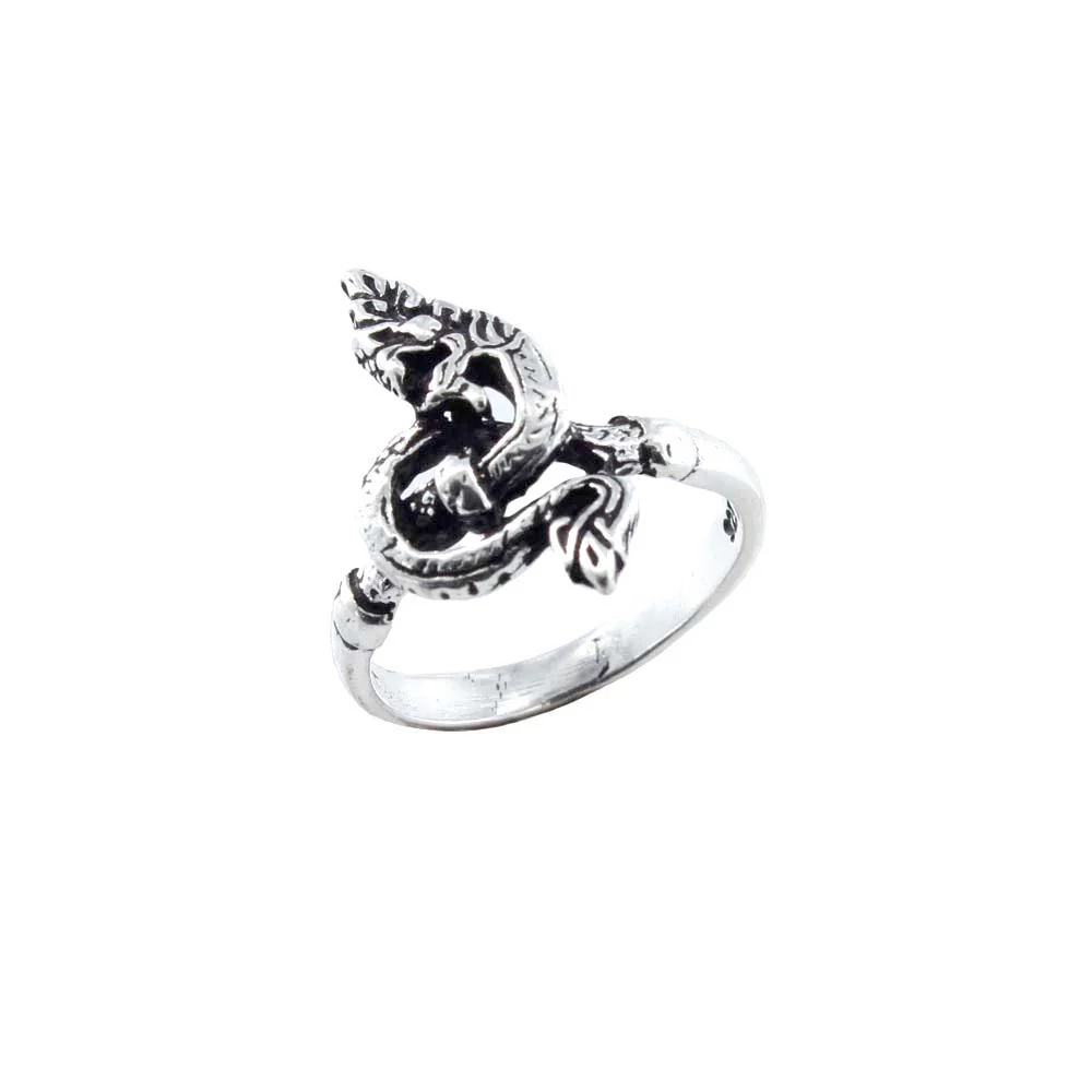925 Sterling Silver Oxidized Naga Serpent Unisex Ring - Image 3