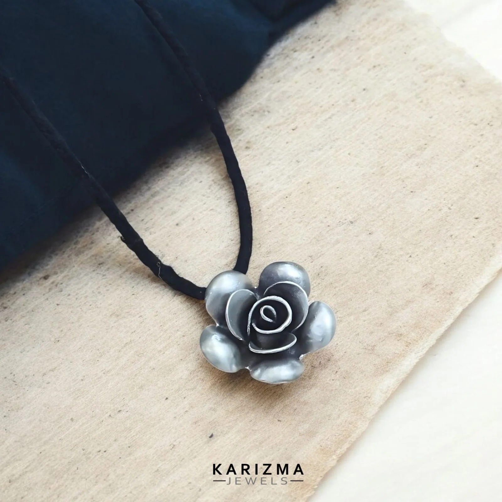 925 Sterling Silver Oxidized Rose charm with black thread Women single Anklet - Image 3