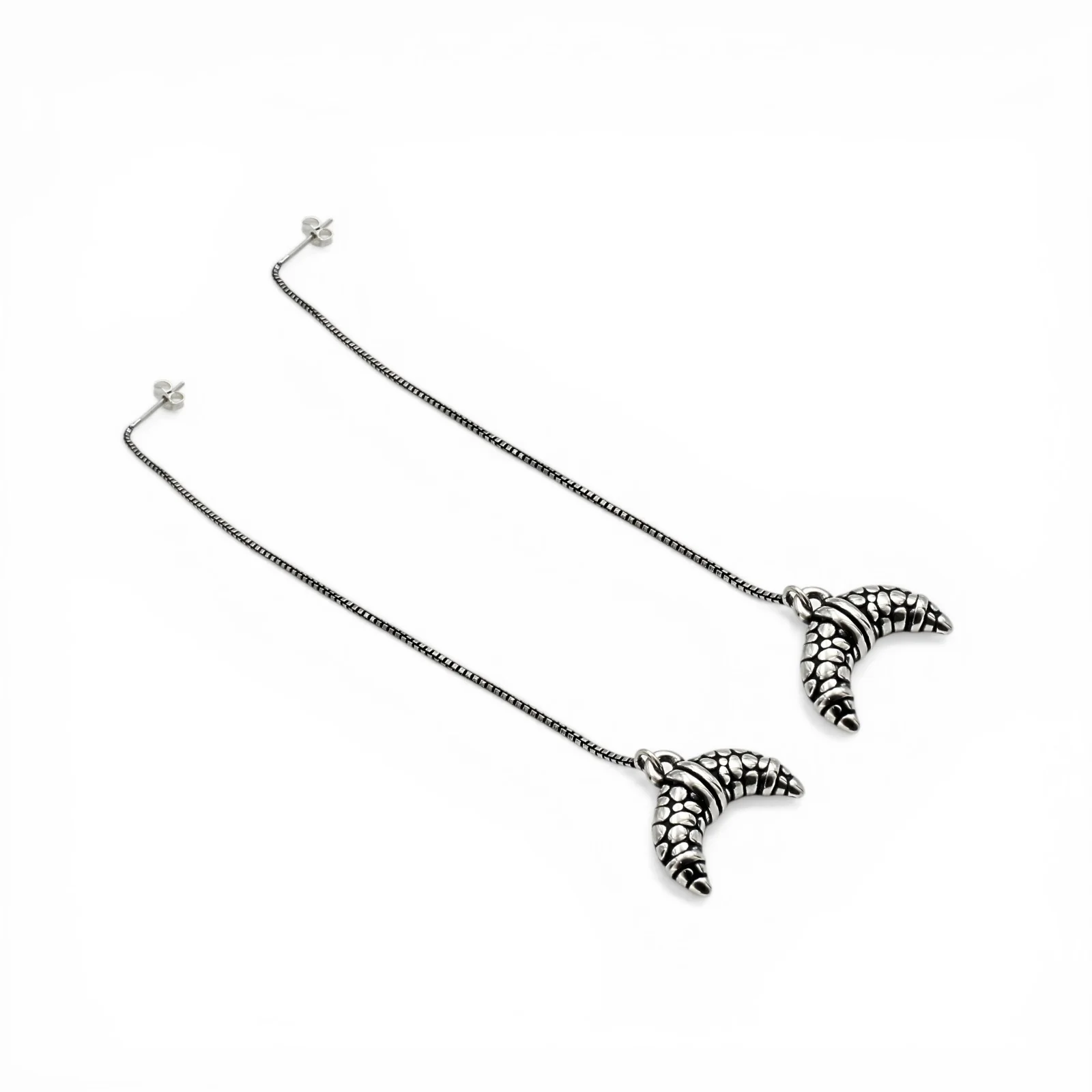 925 Sterling Silver Oxidized Threader Drop croissant-shaped charm Earrings - Image 4