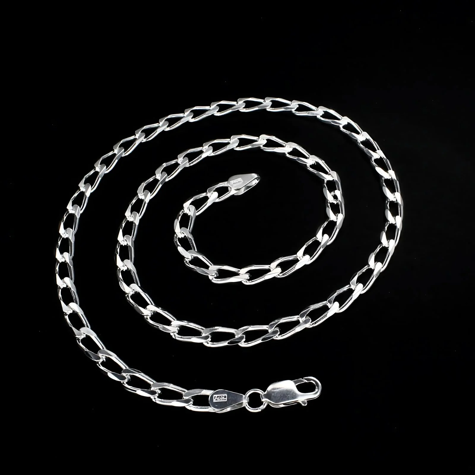 925 Sterling Silver spring ring clasps Curb Neck chain 20" - Image 2