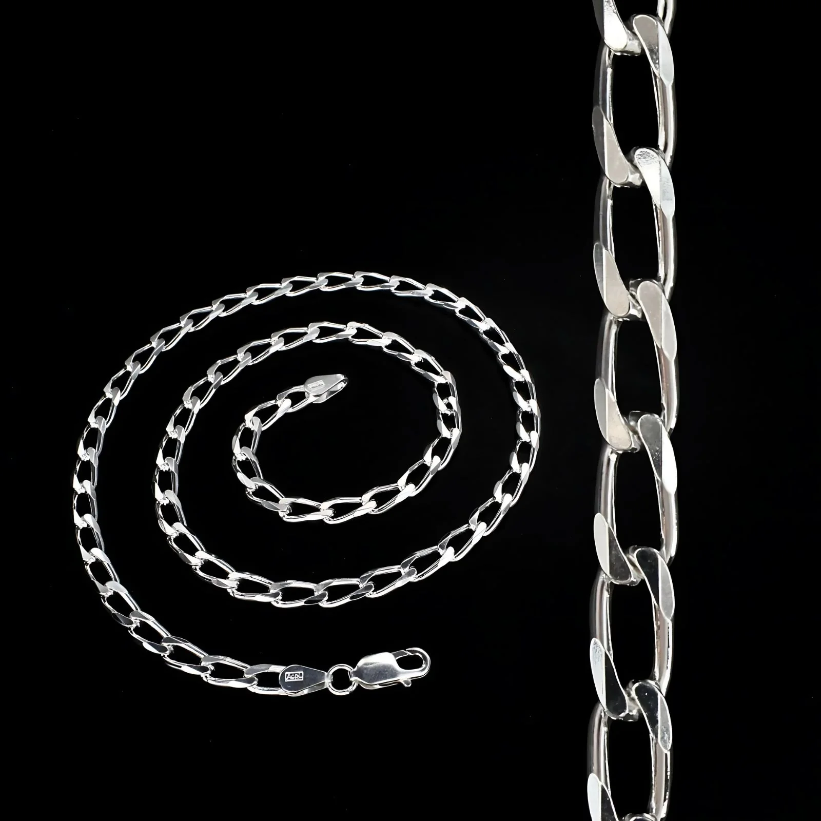 925 Sterling Silver spring ring clasps Curb Neck chain 20" - Image 3