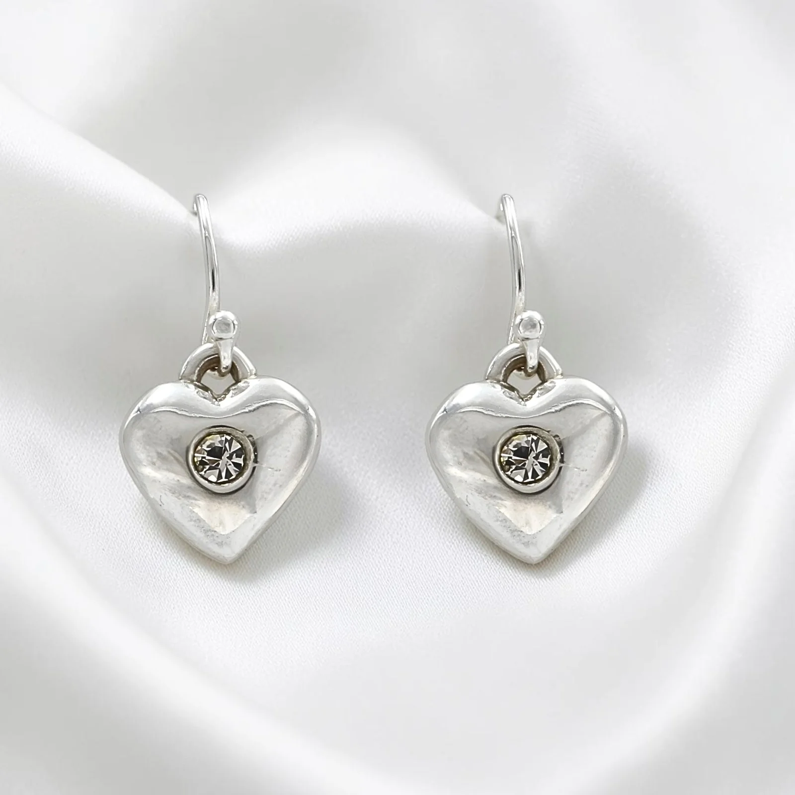 925 Sterling Silver White CZ Heart Dangle Earrings