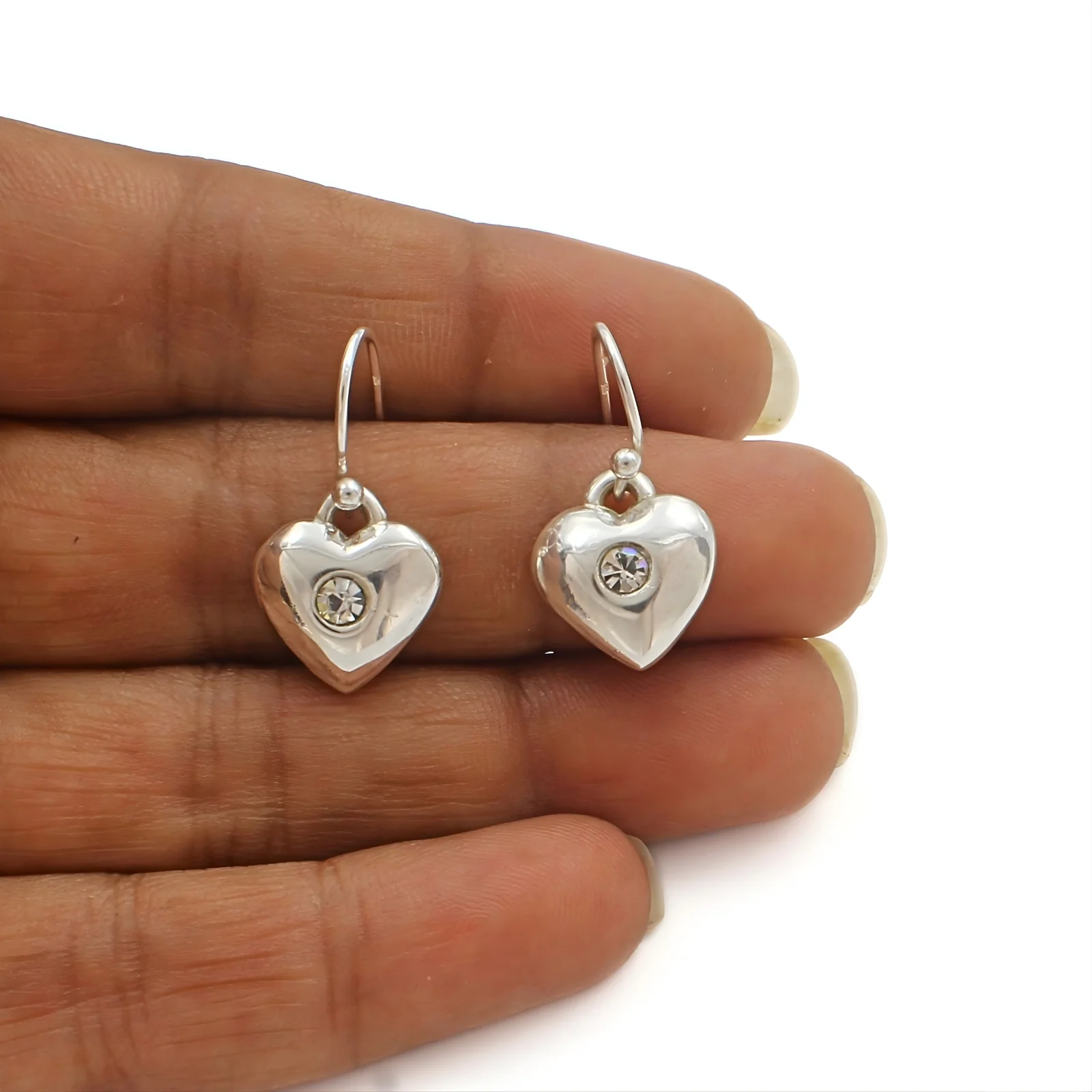 925 Sterling Silver White CZ Heart Dangle Earrings - Image 3