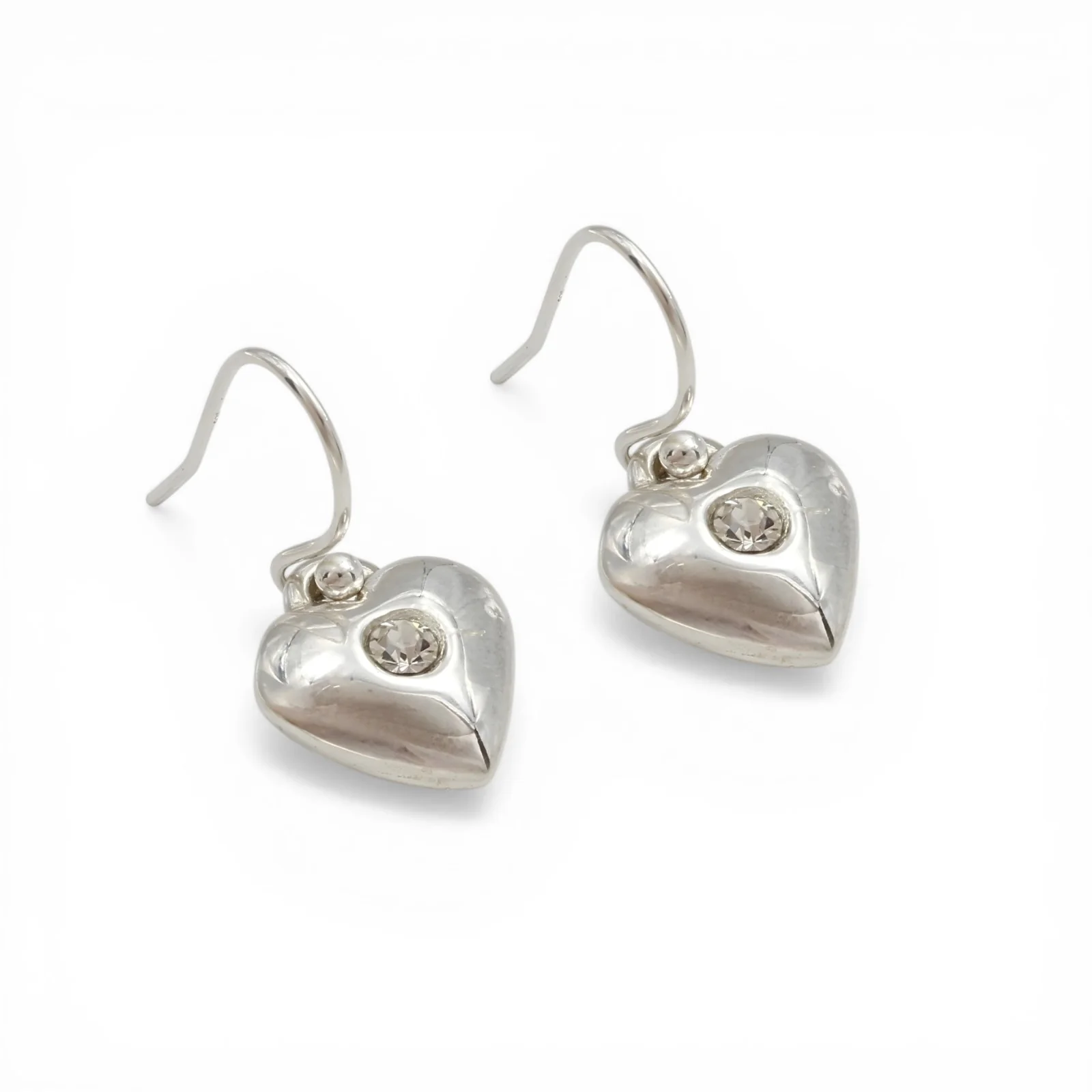 925 Sterling Silver White CZ Heart Dangle Earrings - Image 4