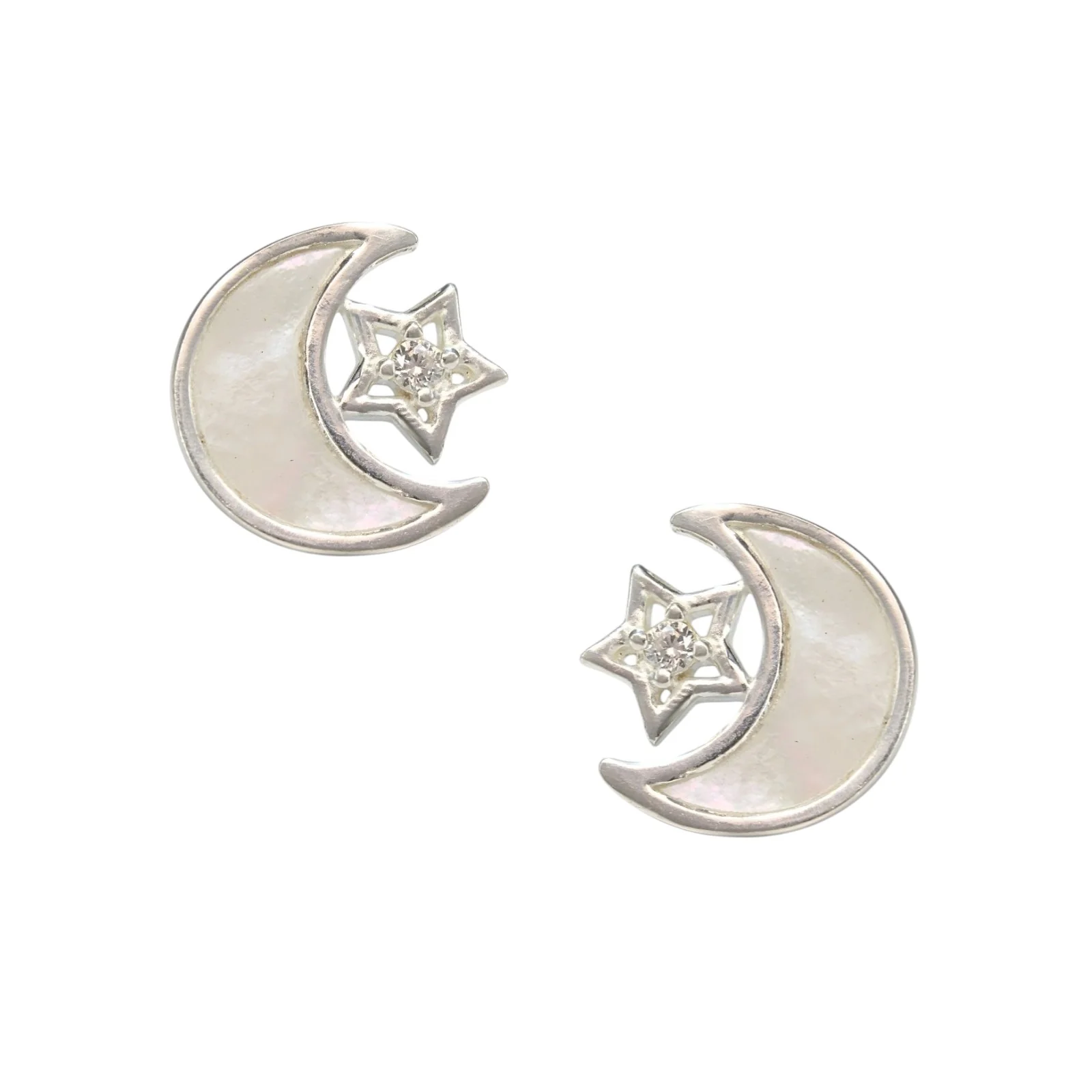 925 Sterling Silver White CZ Moon and Star Earrings - Image 3
