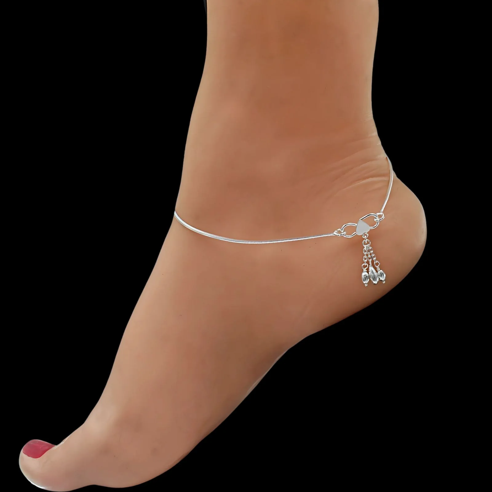 925 Sterling Silver women Chain Anklet Pair 10.3" - Image 2
