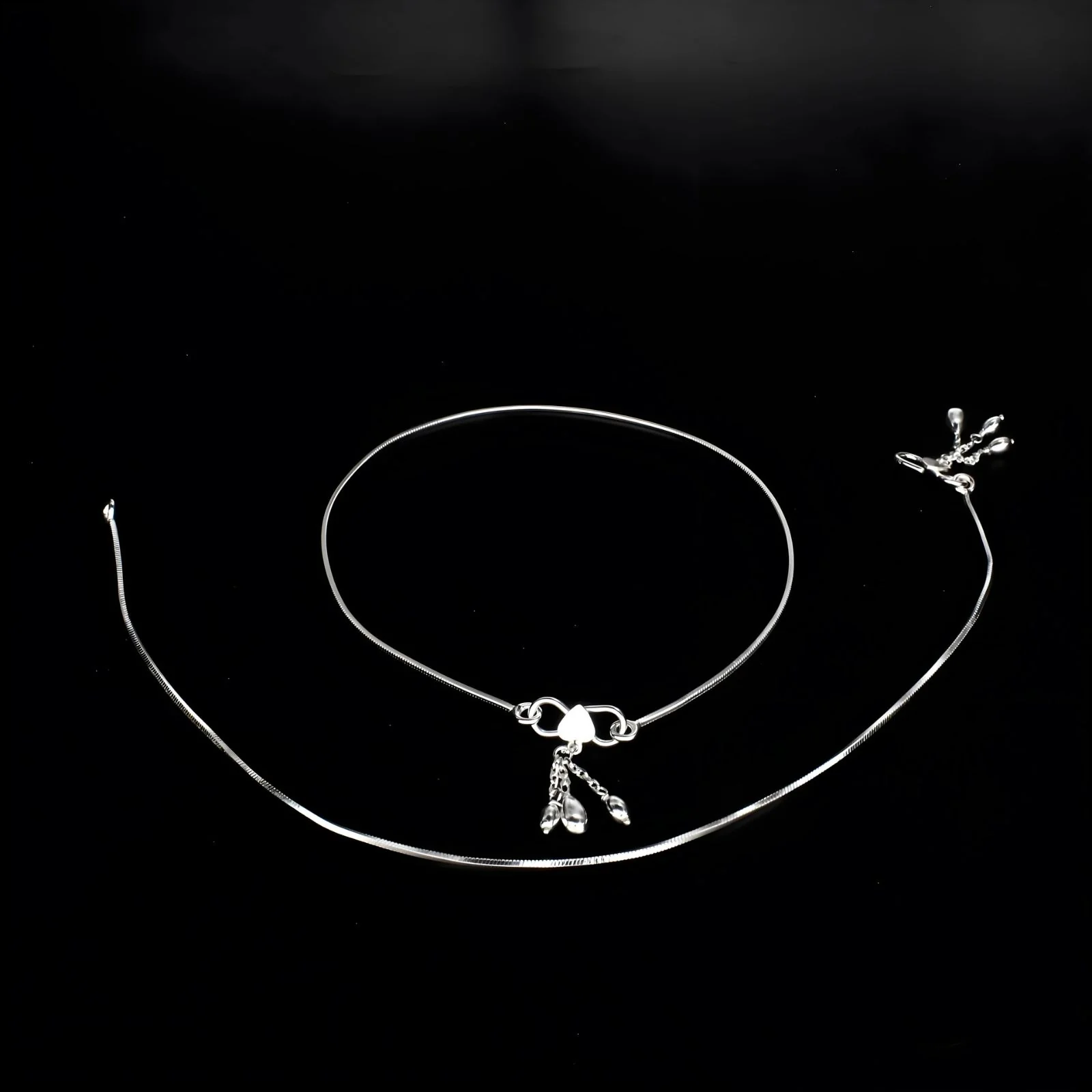 925 Sterling Silver women Chain Anklet Pair 10.3" - Image 3