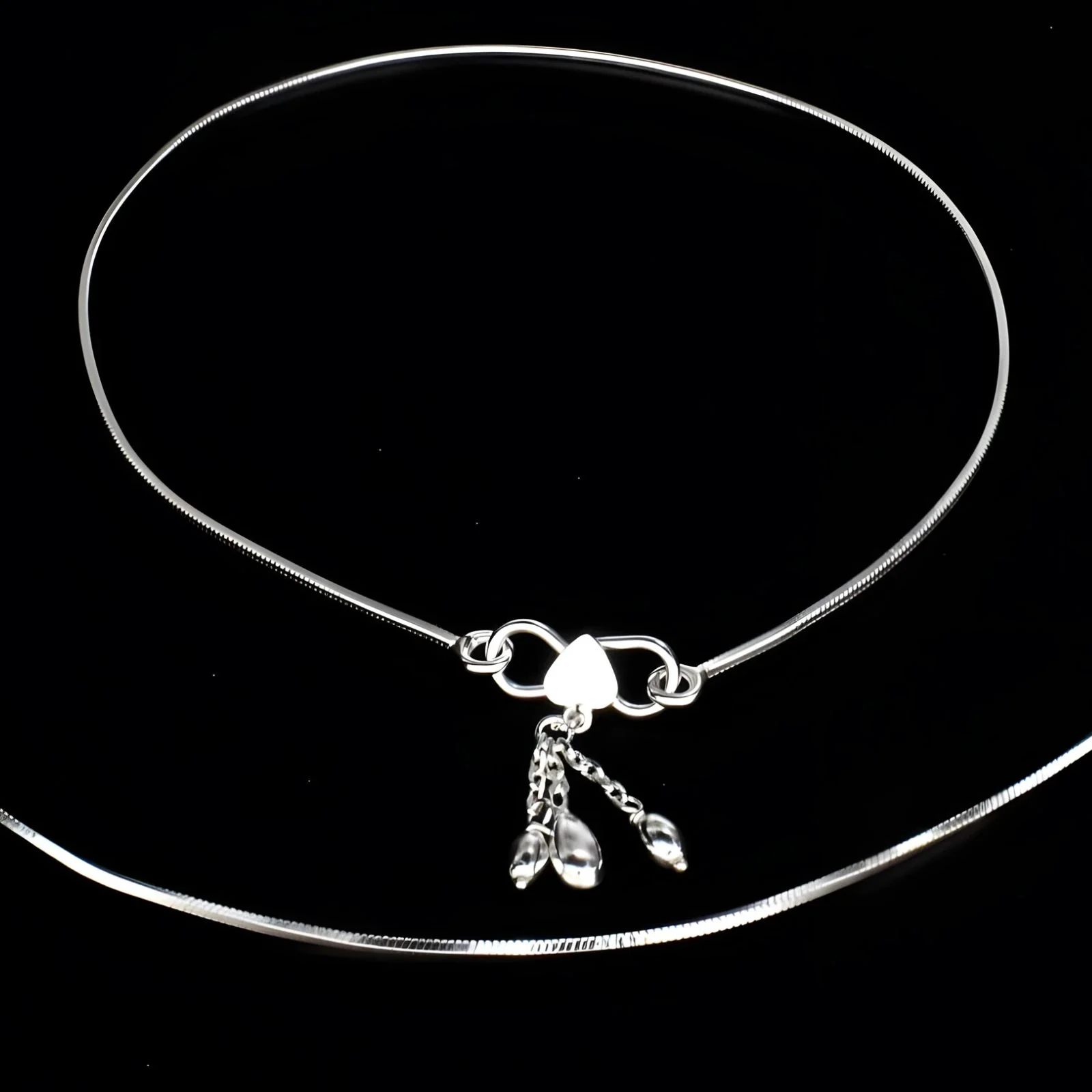 925 Sterling Silver women Chain Anklet Pair 10.3" - Image 4