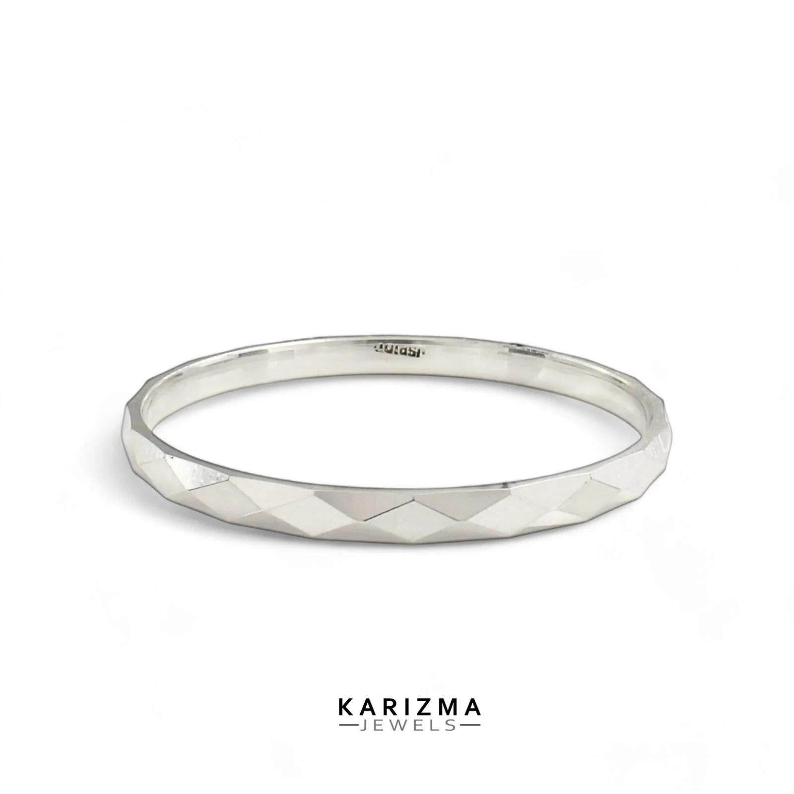 990 Real Silver diamond cut Men's round Bangle Bracelet - 6 CM - Image 2