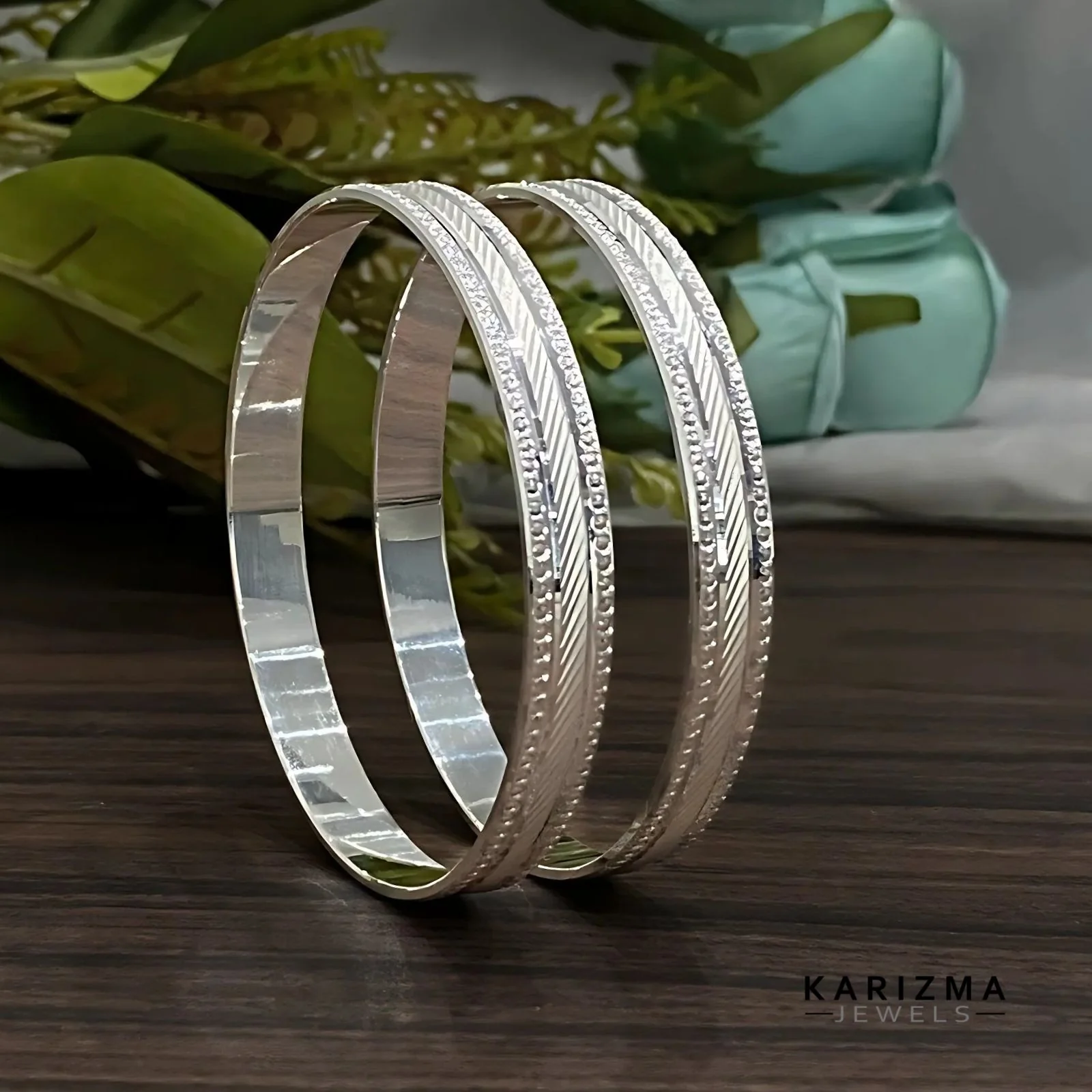 990 Real Sterling Silver Women stylish party wear Bangles Bracelet (Kangan) Pair - 6.2 CM - Image 2