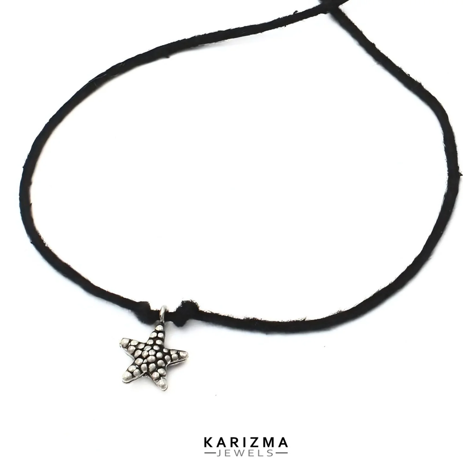 Oxidized Silver Starfish Anklet with Black Thread for Women - Image 2