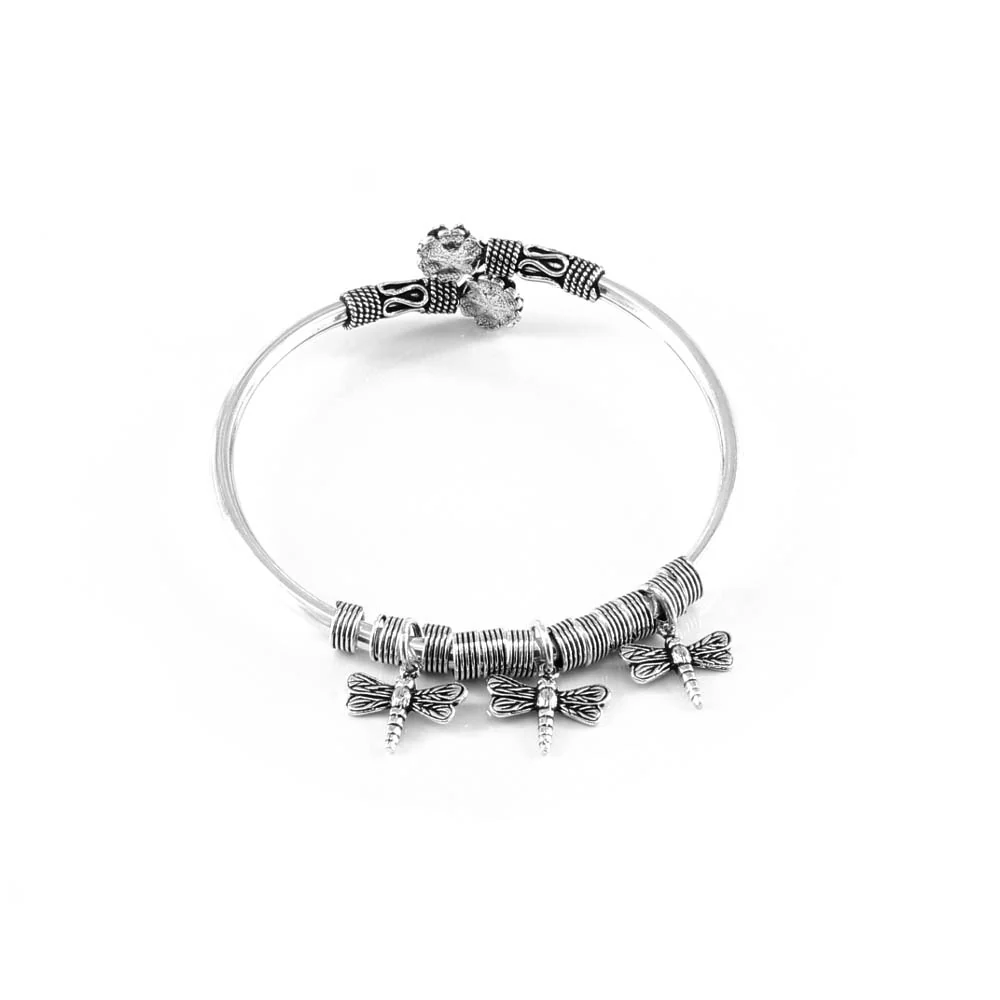 Antique Flower Real Silver women's Bracelet Bangle - Single - Image 3