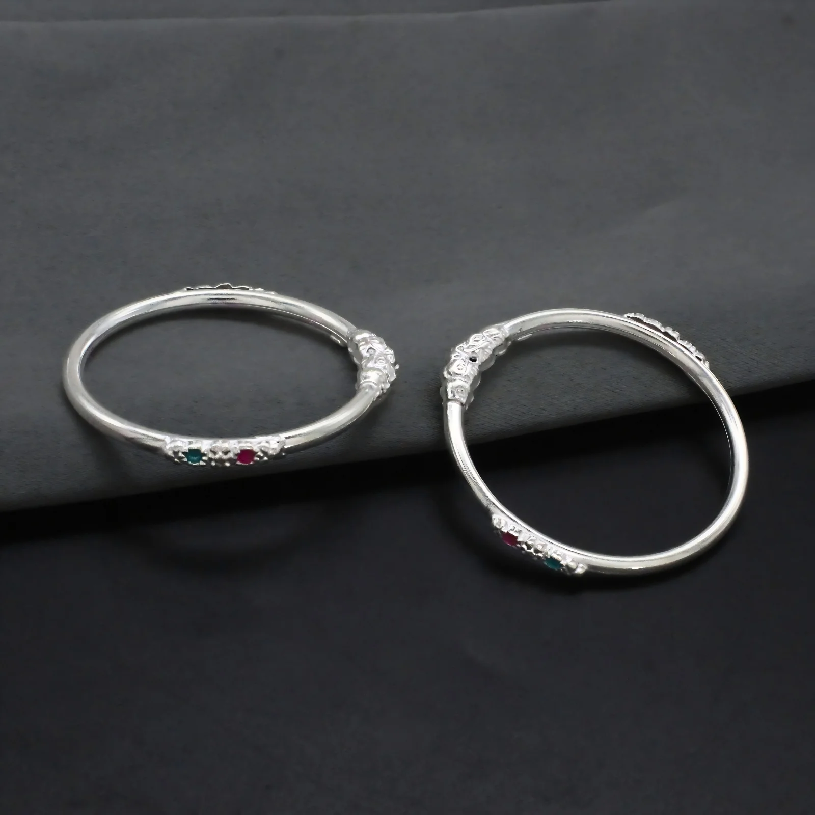 Baby Girls & Boys Real Silver Elephant Face Bangles Set