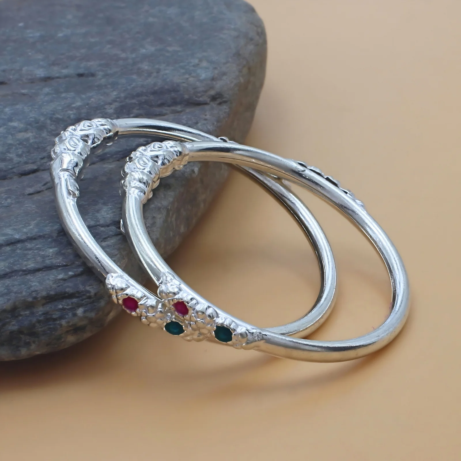 Baby Girls & Boys Real Silver Elephant Face Bangles Set - Image 2