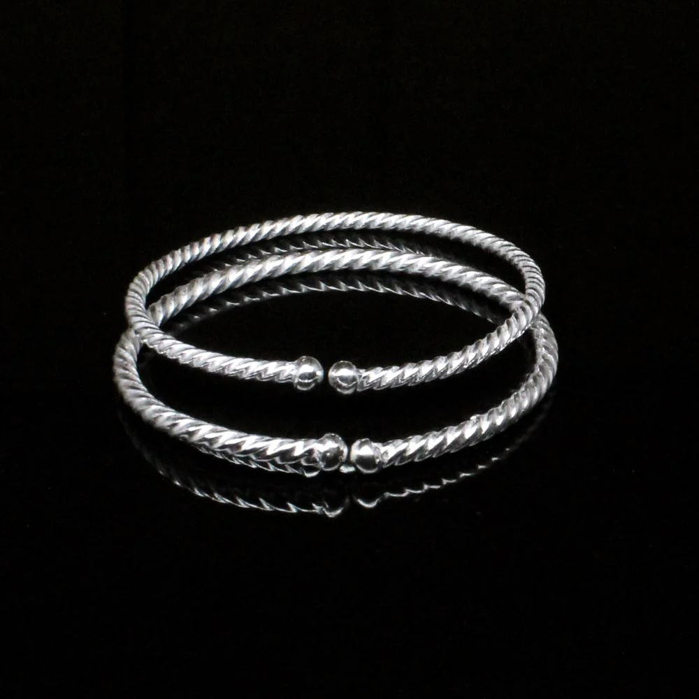 Baby Toddler silver Bangles adjustable Bracelet - Pair