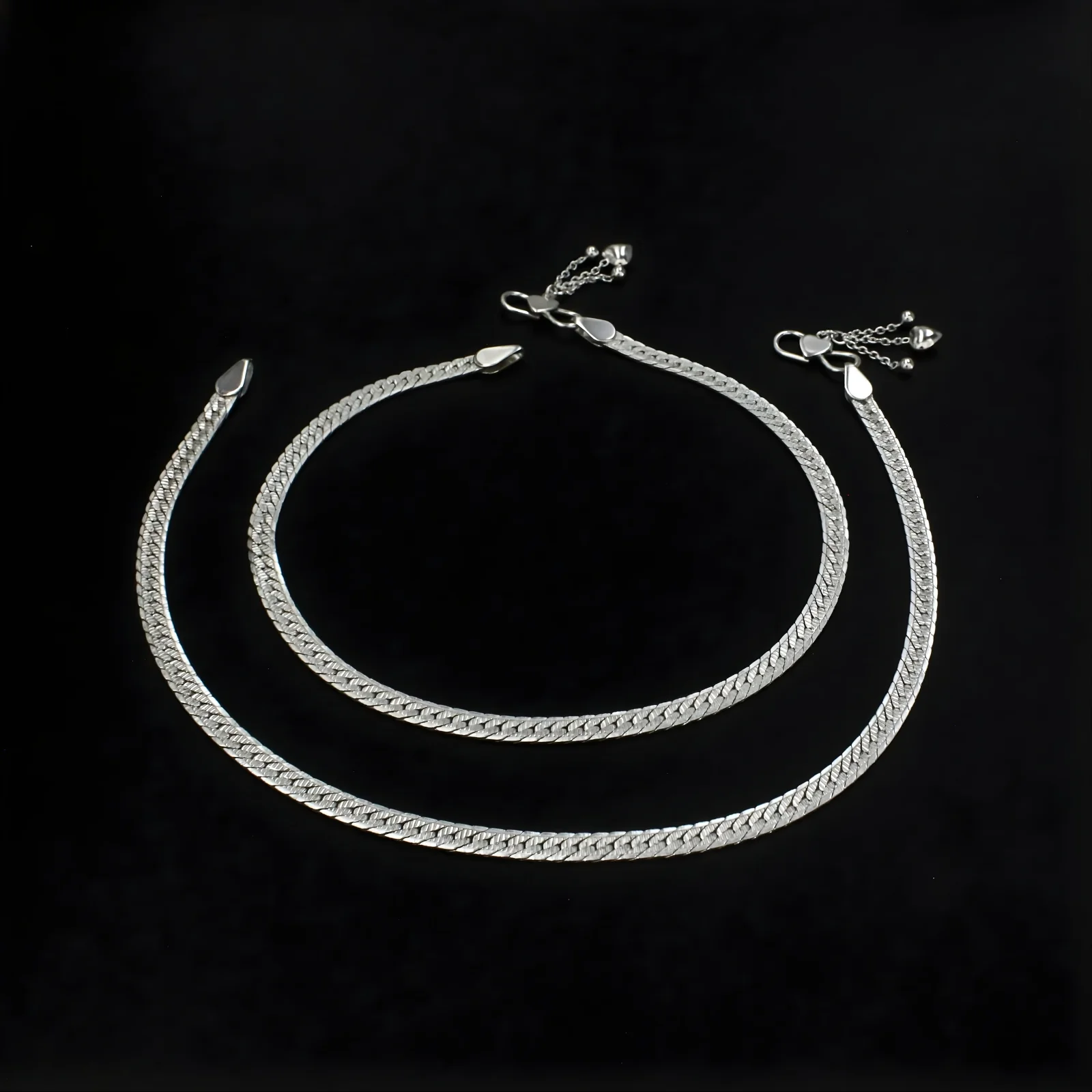 Beach wear 925 Sterling Silver Women Snake Chain Anklet Pair 10.3" - Image 2