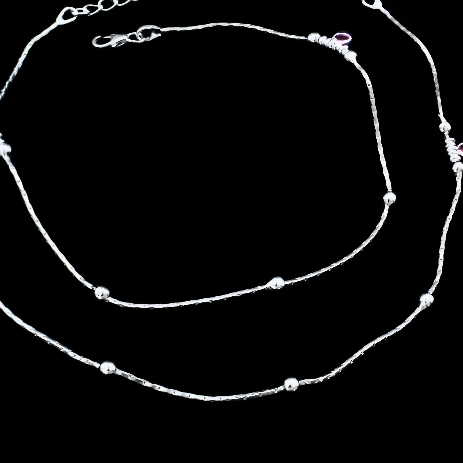 Beach Wear Real Silver Silver Ball Design Anklet - Pair - Image 4