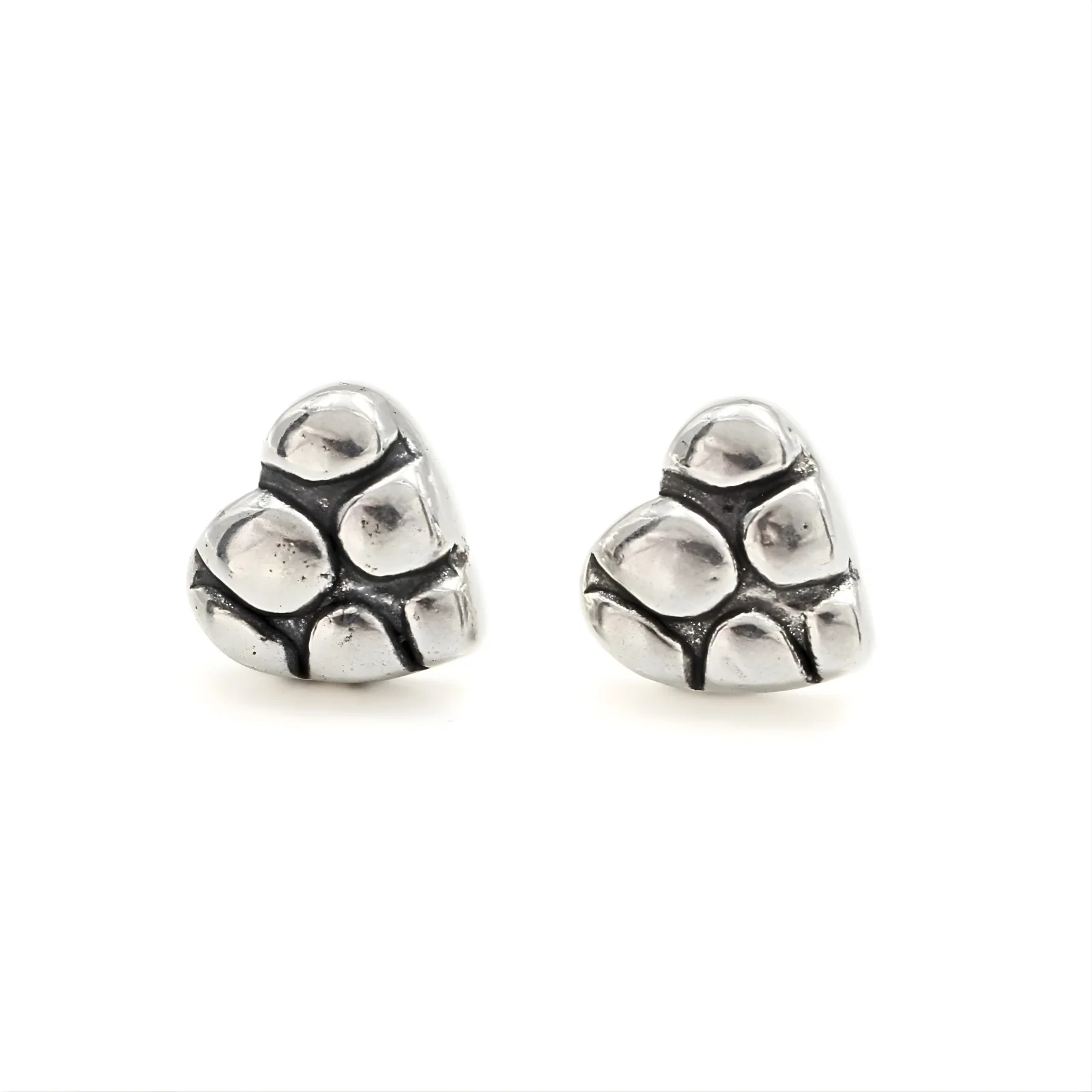 Beautiful 925 Sterling Silver Oxidized Puffy Heart Stud Earrings - Image 2