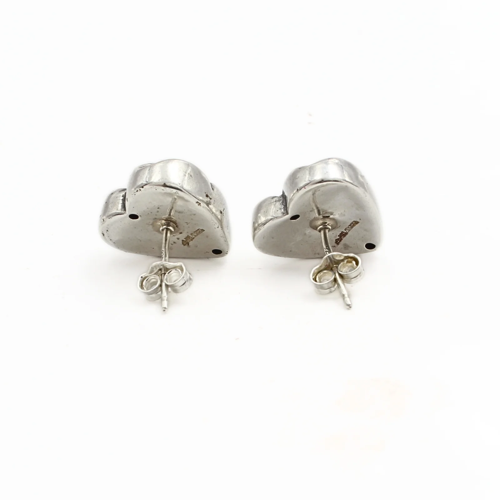 Beautiful 925 Sterling Silver Oxidized Puffy Heart Stud Earrings - Image 5
