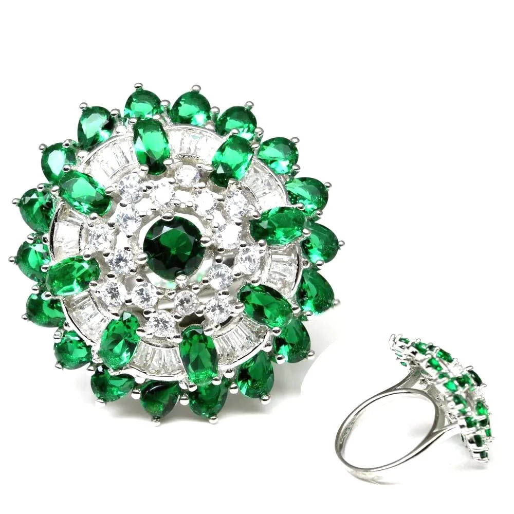 Big 925 Sterling Silver Floral Cocktail Ring