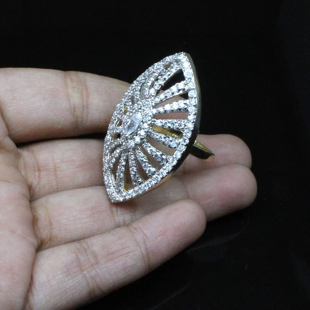 Big Statement Wedding Two Tone Fashion CZ Gold Plated Ring - Image 3
