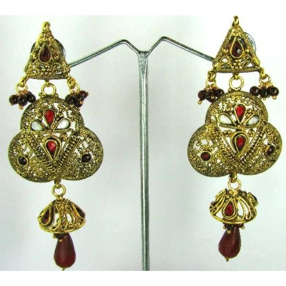 Black Beauty Gold Plated Fashion Jewelry Polki Work Dangle Long Earrings