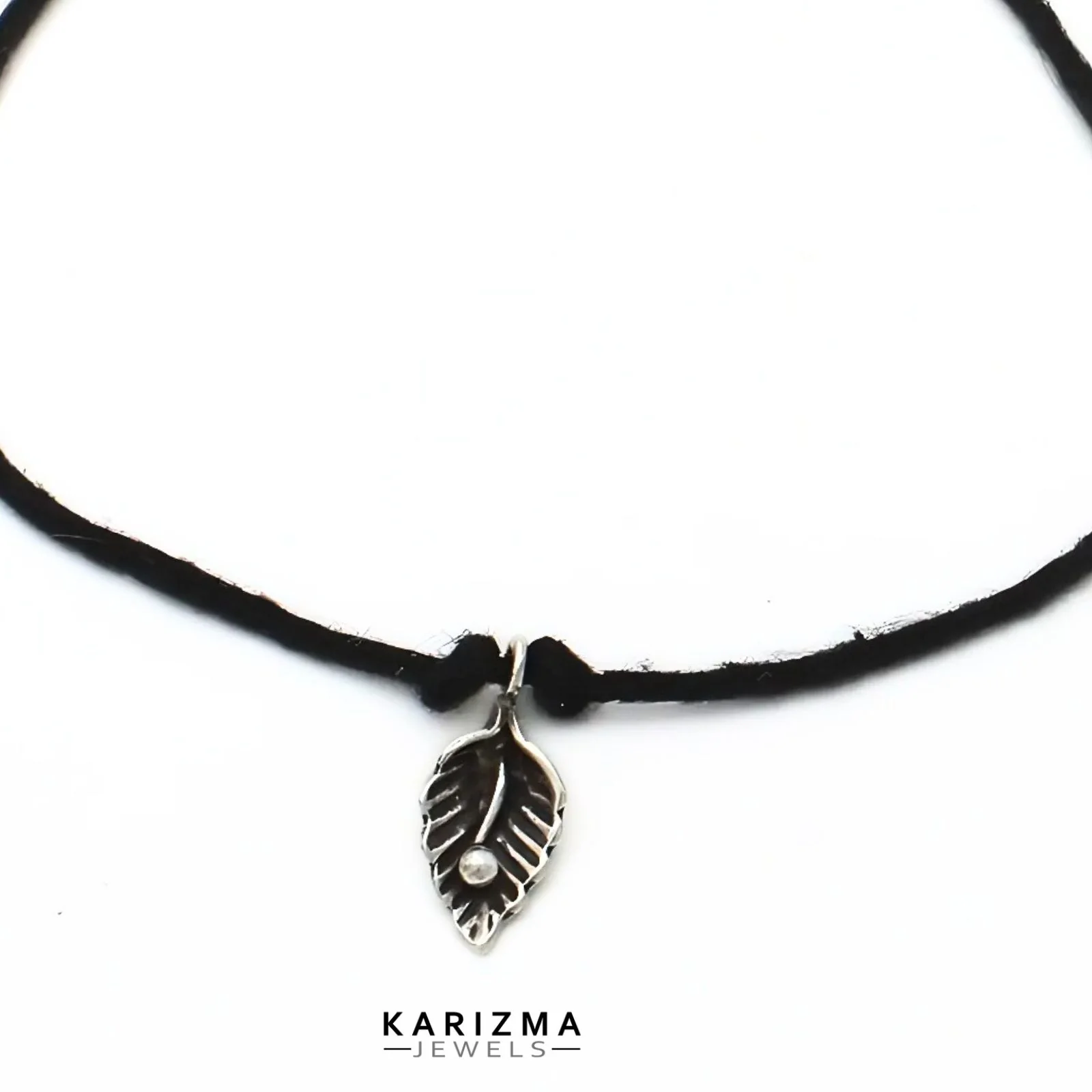 Black Thread 925 Sterling Silver Oxidized Leaf design Women single Anklet - Image 4