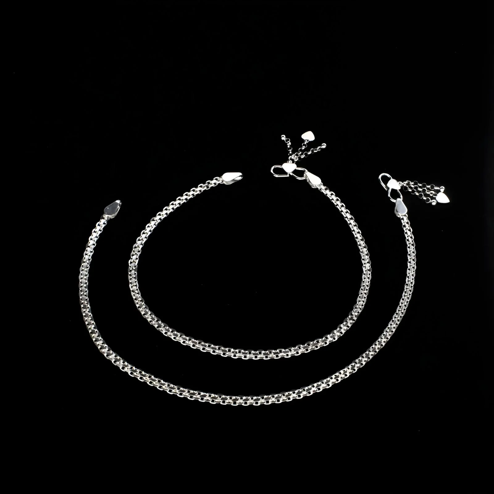 Boho style 925 Sterling Silver women Bismark chain Anklet Pair 10.3" - Image 3