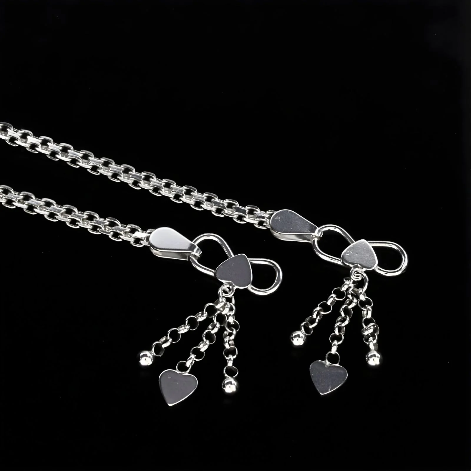 Boho style 925 Sterling Silver women Bismark chain Anklet Pair 10.3" - Image 4