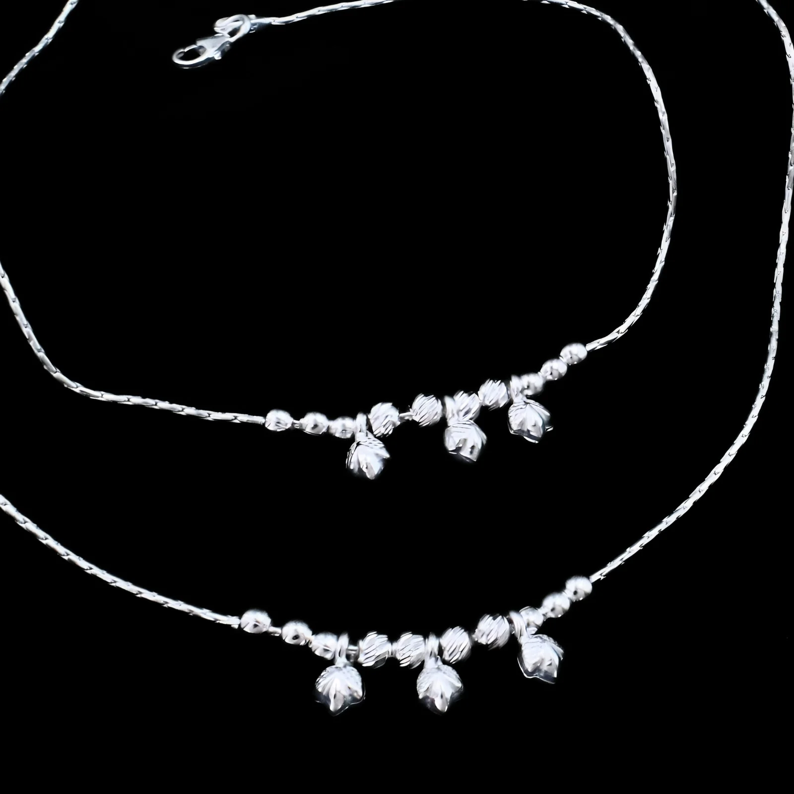 Boho Style Lightweight Real Silver Anklet Pair - Image 4