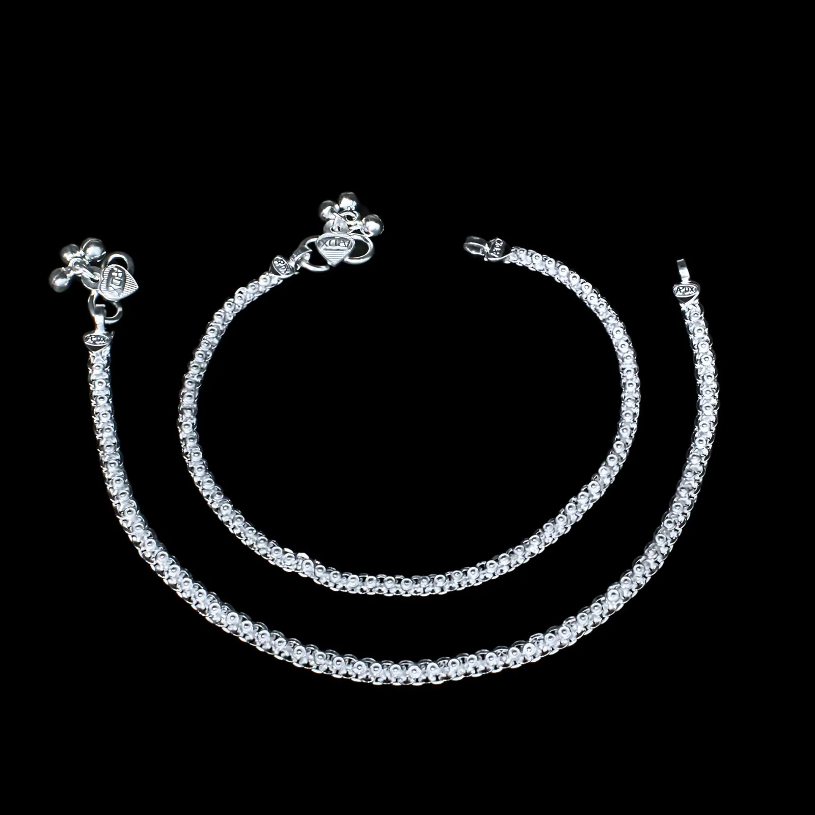 Boho Style Real Silver Indian Women Anklets Ankle Pair 10.3" - Image 4