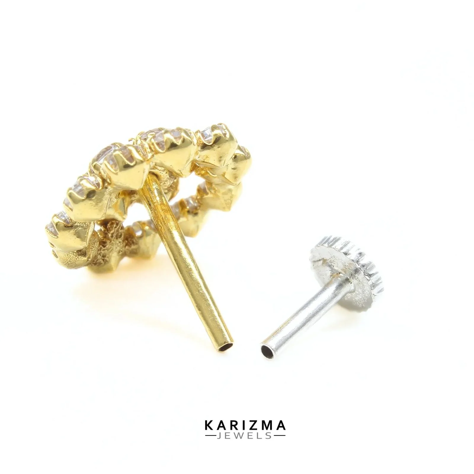 Bridal style 14K Real Gold Women White CZ Nose stud nose ring Push Pin - Image 4