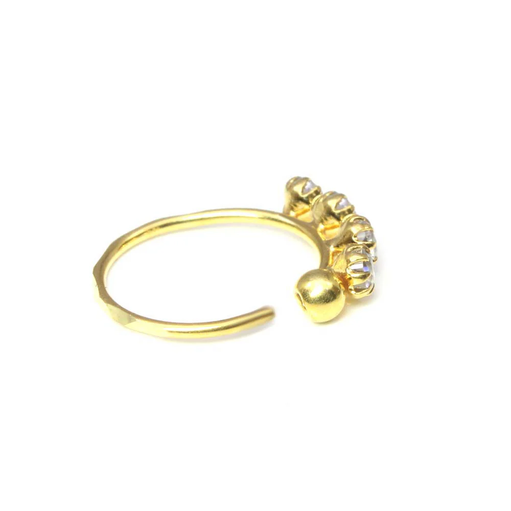 Charming 4 Stone White CZ Studded Nose Hoop Ring 18k Real Yellow Gold - Image 3