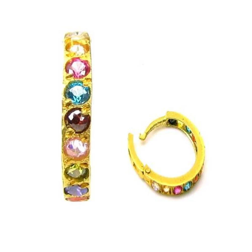 Charming Solid Casting Multicolor CZ Piercing Nose Hinged Hoop Ring 14k Yellow Gold