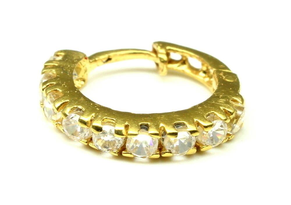 Charming Solid Casting White CZ Piercing Nose Hoop Ring 14k Yellow Gold - Image 3