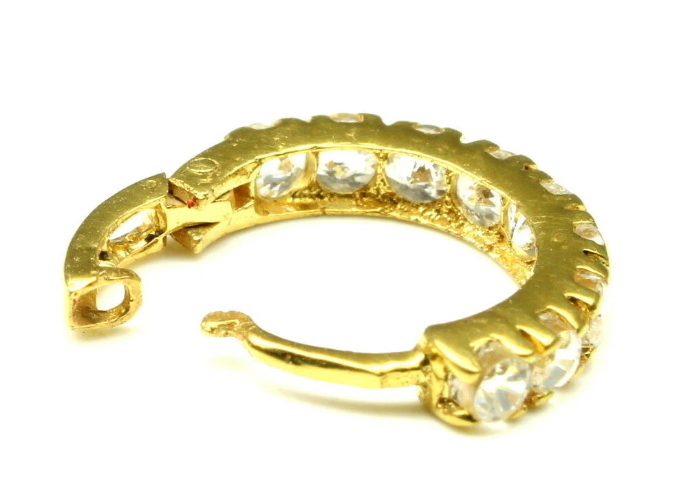 Charming Solid Casting White CZ Piercing Nose Hoop Ring 14k Yellow Gold - Image 4