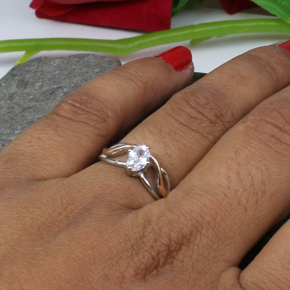 Chic Real Sterling Silver Two Color CZ Ring