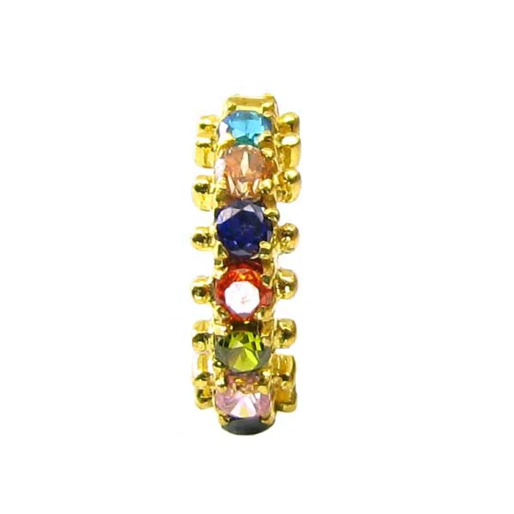 Classic Solid Casting Multicolor CZ Piercing Nose Hinged Hoop Ring 14k Gold - Image 2