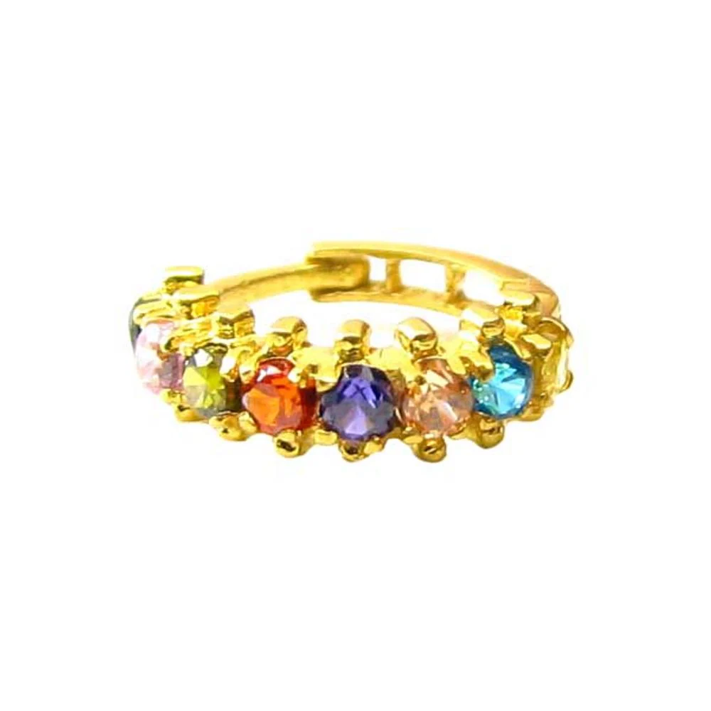Classic Solid Casting Multicolor CZ Piercing Nose Hinged Hoop Ring 14k Gold - Image 3