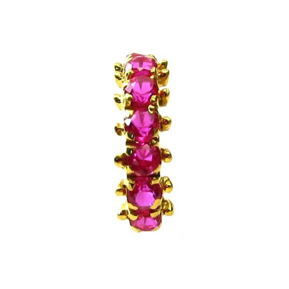 Classic Solid Casting Pink CZ Piercing Nose Hinged Hoop Ring 14k Yellow Gold - Image 2