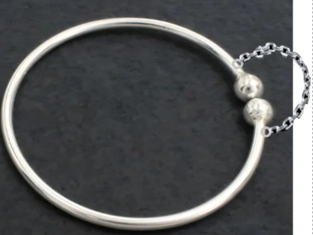 Custom order Silver cuff bangle with ball end and chains