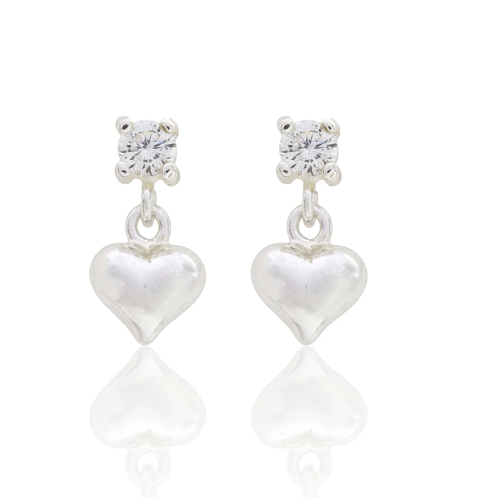 Cute 925 Real Sterling Silver White CZ stud Earrings Plain Heart Drop - Pair - Image 3