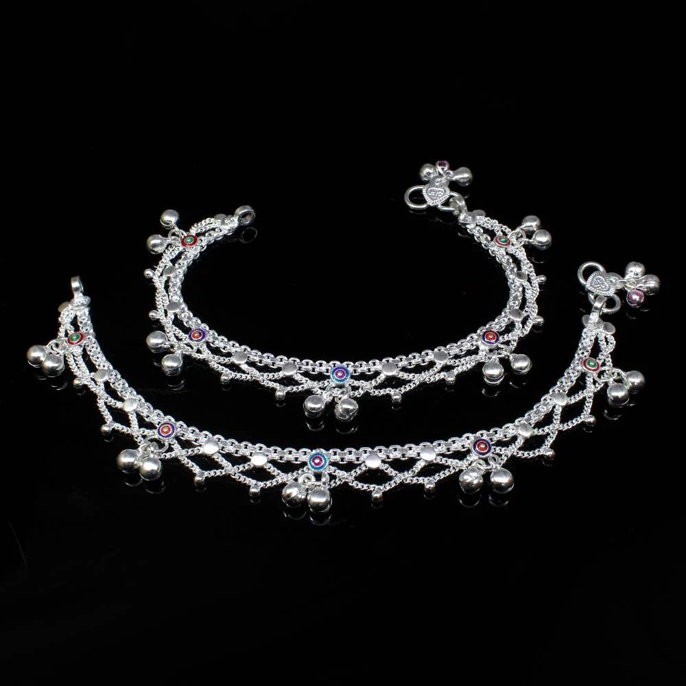 Cute 925 Solid Silver Jewelry Kids Anklets chain Indian Style baby Bracelet 7.3 in - Image 2